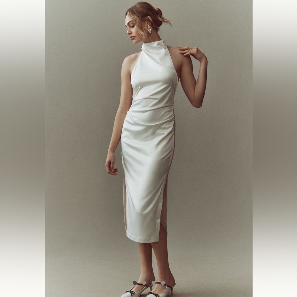 BHLDN Halter Satin Midi Dress